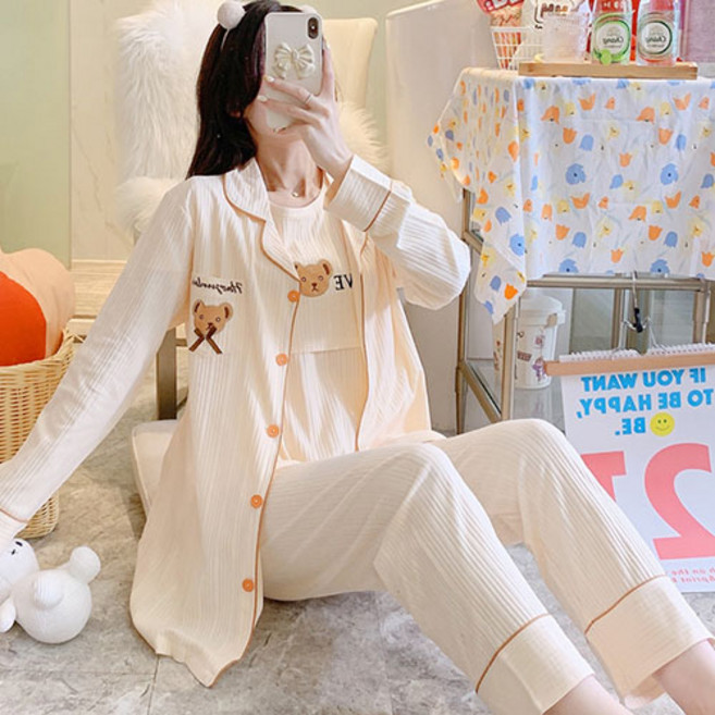 데이먼 임산부 나비 넥타이 곰돌이 쓰리피스 잠옷세트