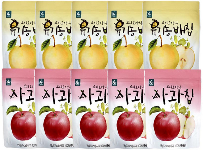 로지오가닉 생과일칩 2종 세트, 5세트, 배, 사과
