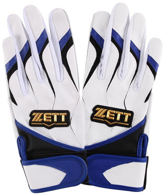 ZETT 雙手用打擊手套 BGK-595, 白色 + 藍色, 1雙