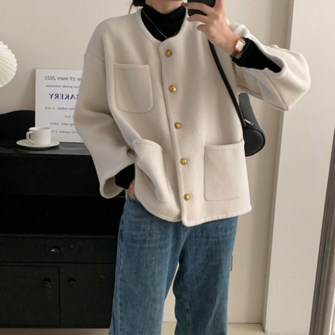 파라다이소 여성용 겨울 세련된 캐주얼 라운드넥 숏 코트