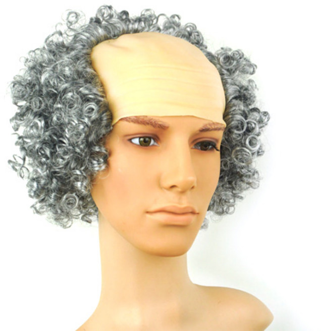 이모쿠비 코믹 파마 대머리 가발, 그레이, 1개