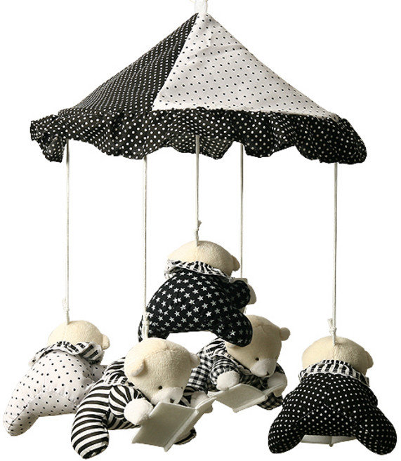 아기노리 흑백모빌 + 천정고정판 + S자 고리 + 태엽 오르골, 책읽는곰돌이, 1개