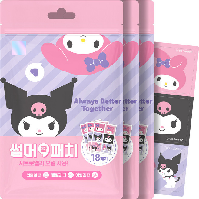 아텍스 산리오 마이멜로디 쿠로미 썸머향패치 18매, 혼합색상, 3개