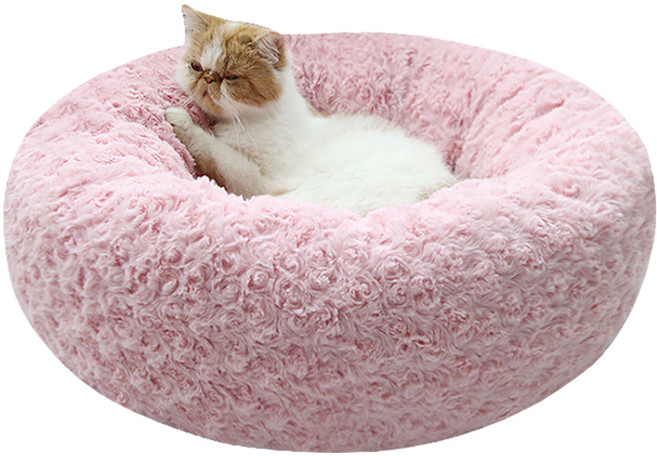 포시럽 반려동물 로즈 도넛 원형도넛 방석, 핑크, 1개