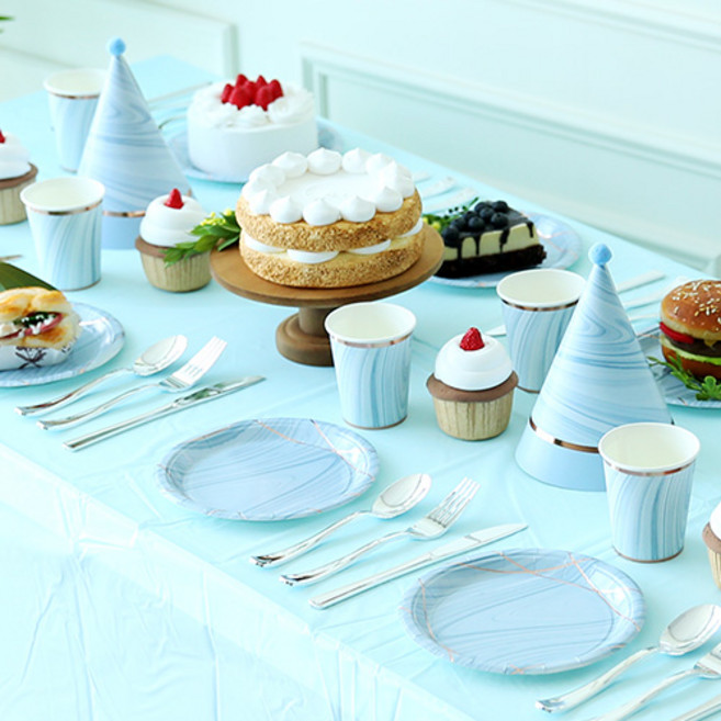 파티해 감성 파티테이블셋팅패키지 10인용 마블블루, 혼합색상, 1세트