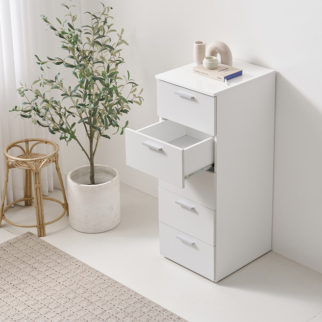 비앙스 켈른 5단 서랍장 틈새수납장 400 방문설치, 화이트+그레이, 5개