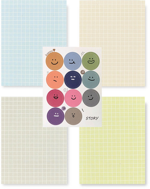 스토리 멜로우 메모지 4종 세트 방안 + 스티커 세트, 혼합색상, 1세트