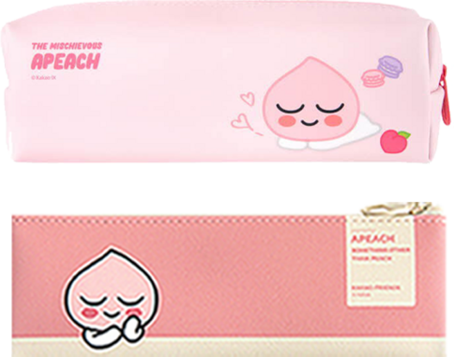 KAKAO FRIENDS 現代風格迷你扁平筆袋+方形筆袋組, Apeach(扁平筆袋)+Apeach(方形筆袋), 1套