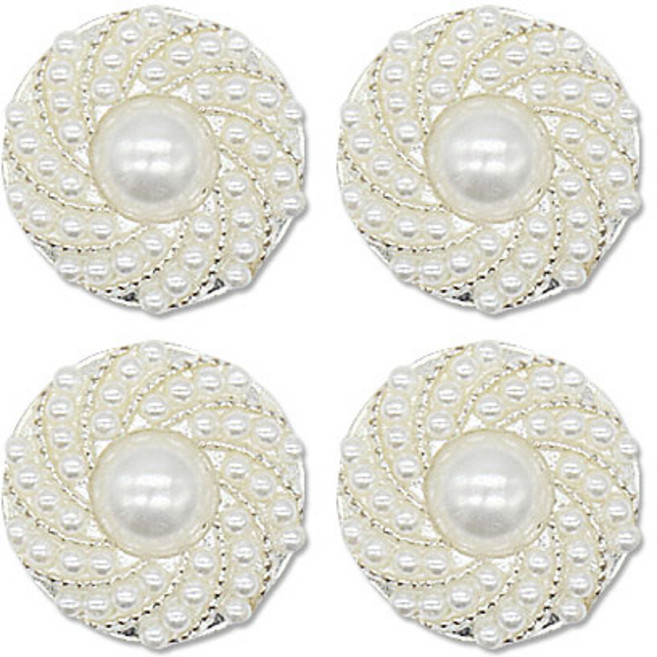 미니 큐빅 진주 보석 단추 웨이브 15mm, 4개, 니켈