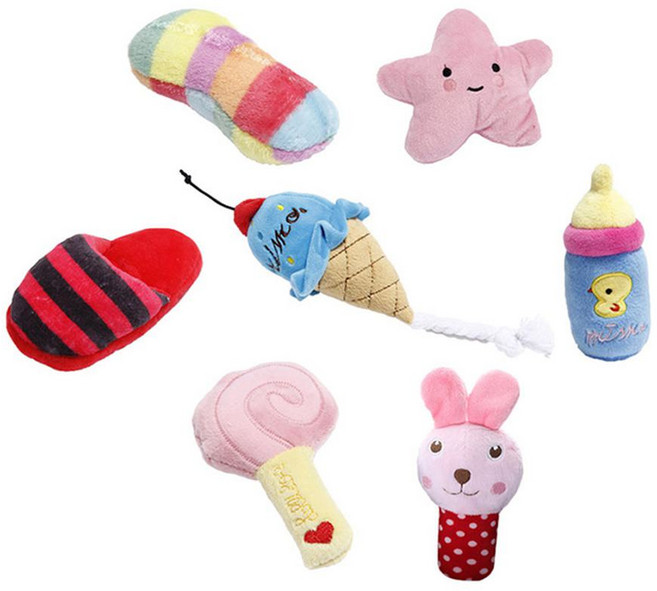 DING DONG PET 遊戲房狗狗絨毛玩具7件組, 多色, 1組