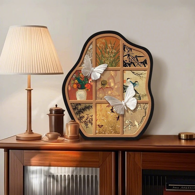 바이데 앤틱한 느낌의 협탁 거실테이블 장식 액자, 골드버터플라이 블랙 엣지