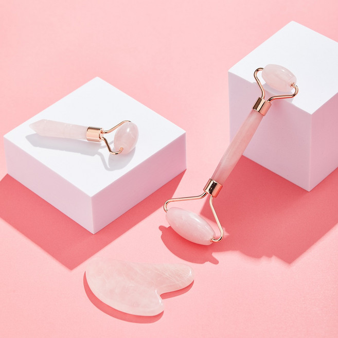 컬렉션스이네즈 페이스롤러 괄사 3종 세트, 로즈쿼츠, 1세트