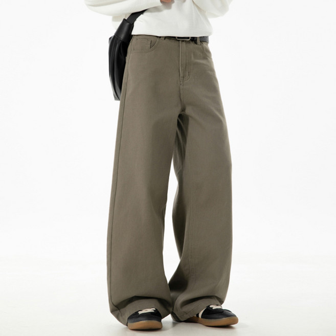 제이티엘 남성용 솔리드 레트로 와이드 스트레이트 팬츠