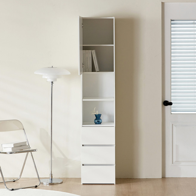 웰퍼니쳐 샤브레 하부 서랍형 15T 책장 도어형 400 방문설치, 화이트, 7단