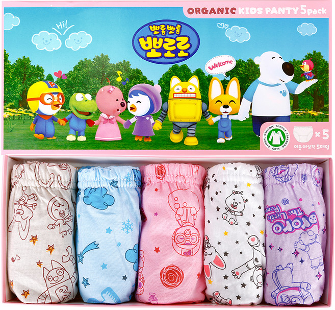 씨엘스토리 여아용 뽀로로 오가닉 면 삼각팬티 5p 세트