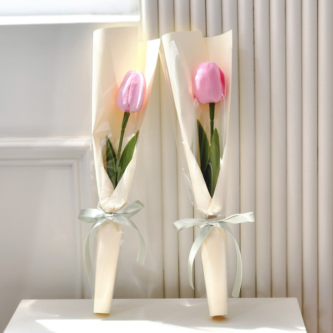 아스파시아 플르 튤립 비누꽃 한송이 꽃다발 2p + 메세지카드 2p 세트, 핑크, 핑크(꽃다발), 엄마, 아빠 고맙고 사랑해요, 엄마, 아빠 고맙고 사랑해요(카드), 1세트