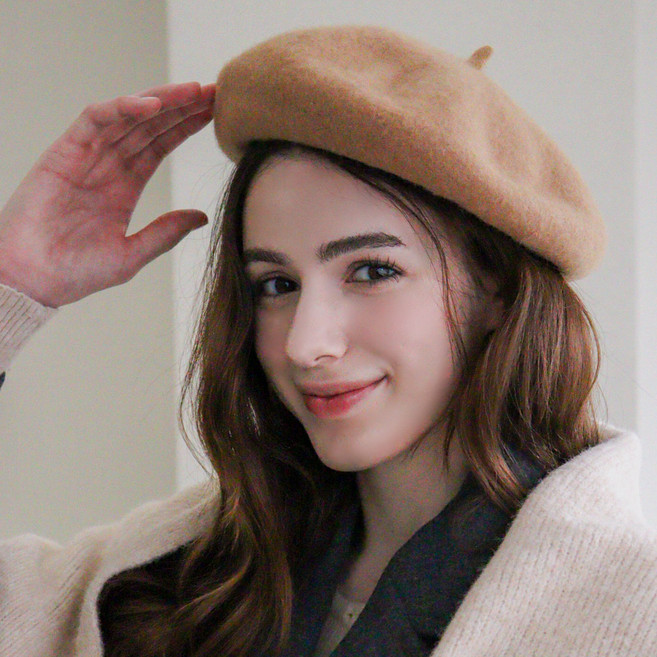 女性用溫暖羊毛混紡貝雷帽