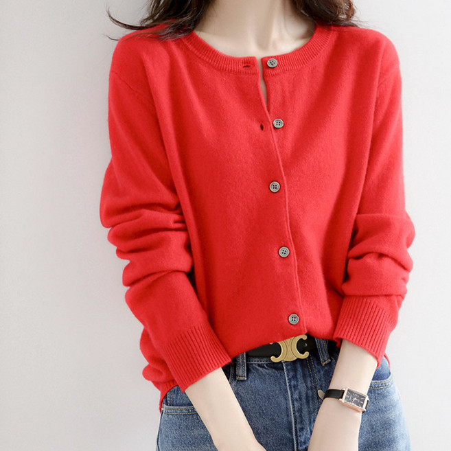 MEICHEL 女款Reina圓領針織基本款開襟衫 10837