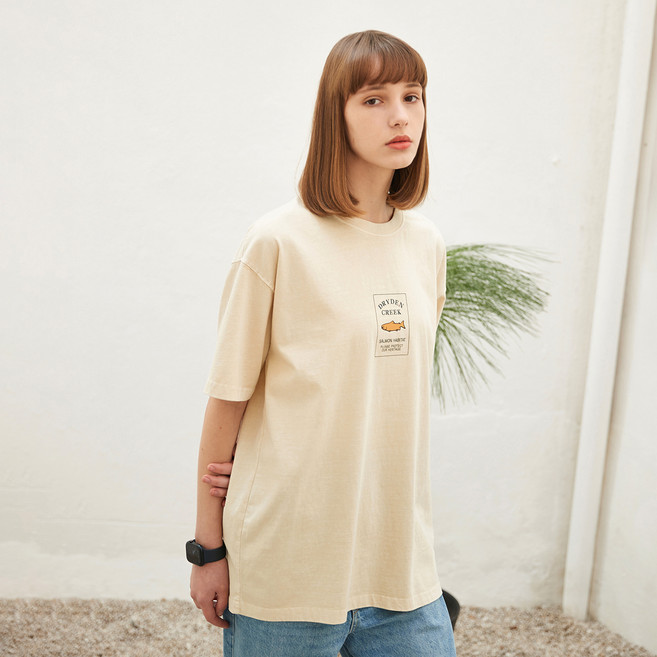 플루크 남녀공용 드라이든 살몬 피그먼트 통기성 반팔 티셔츠 FST714C