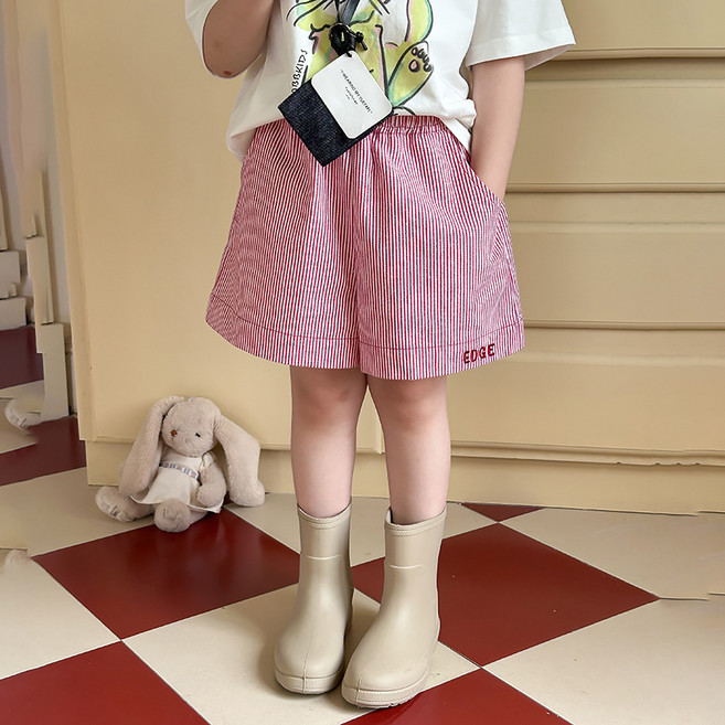 Starbean 女童條紋刺繡休閒短褲