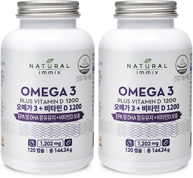 내추럴이믹스 오메가3 플러스 비타민D 1200 144.24g, 120정, 2개 - 쿠팡