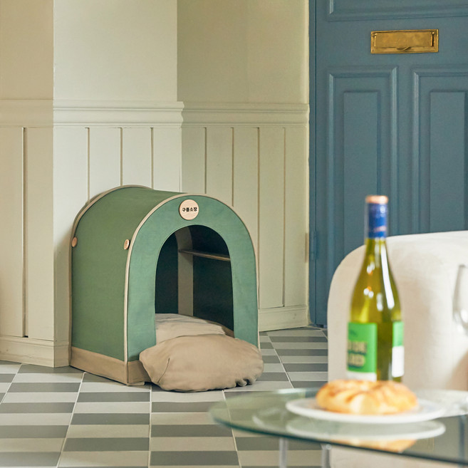 어답트미 강아지 원목 쉼하우스, 그린, 1세트