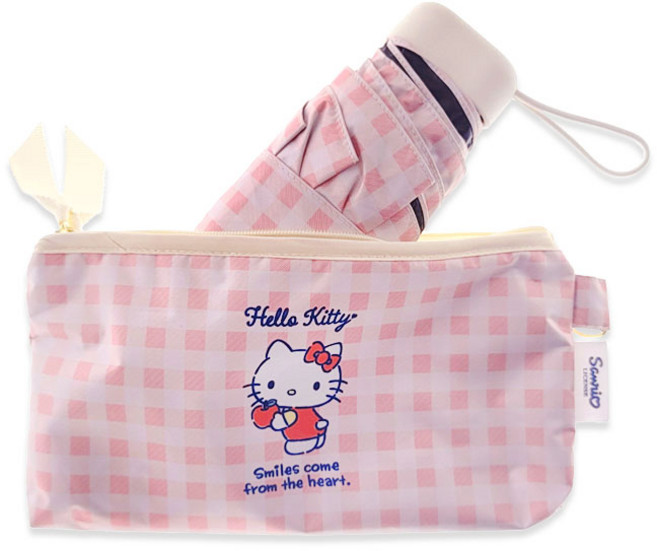 산리오 헬로키티 납작 미니체크 자외선 차단 암막 5단 우양산 MUHKU50004+커버세트