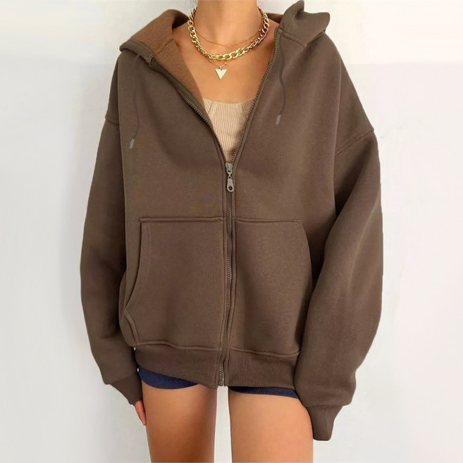 언헤브 여성용 솔리드 심플 후드집업 자켓