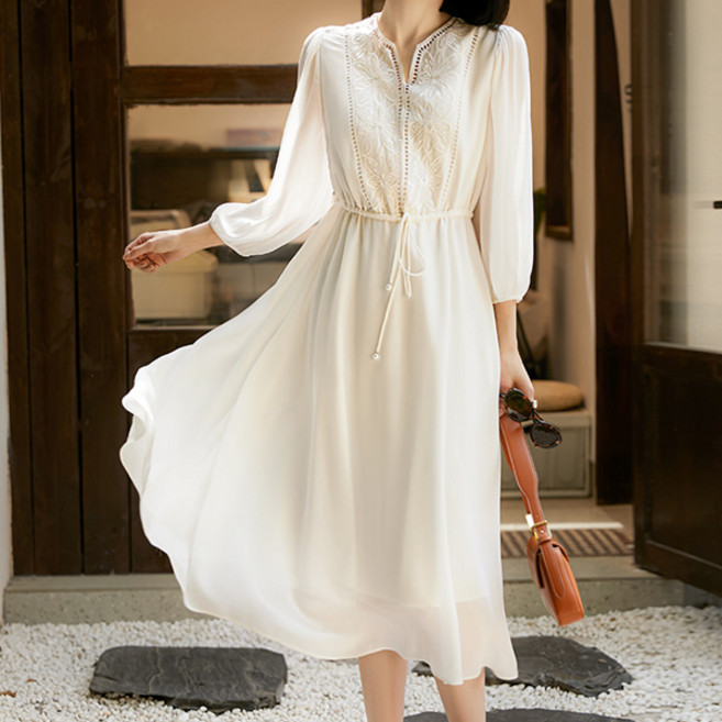 POPLARNC 女款Clove鏤空蕾絲連身裙 P25SMOPS031128, 白色