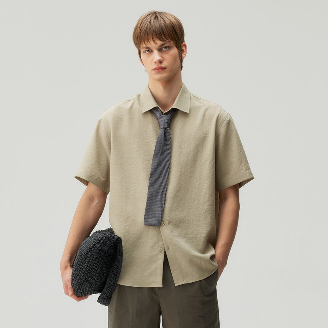 마인드브릿지 남녀공용 에어쿨 린넨라이크 오버핏 냉감 통기성 반팔셔츠 MZWS3122