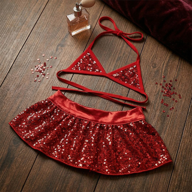 웨이비데이즈 반려동물 스팽글 반짝이 비키니 수영복 W265-0164RXS, 레드, 1개