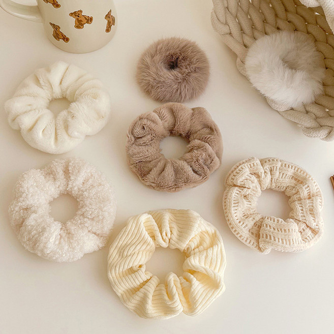 위더스욕실용품 솜사탕 캐주얼 데일리 헤어슈슈 곱창 머리끈 7종 세트 아이보리톤