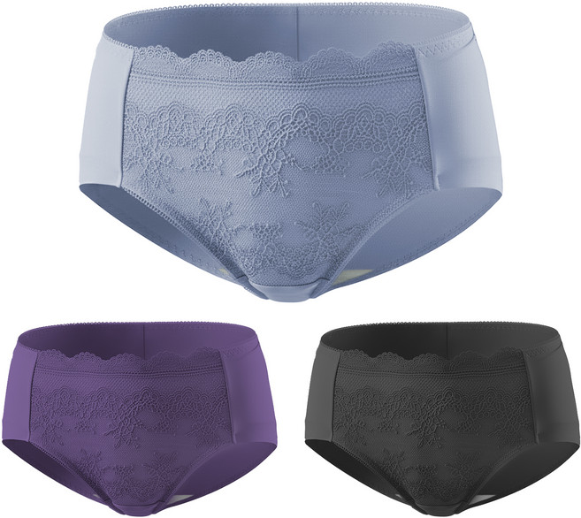 GIAT 吉亞特 氧化鋅舒涼無痕內褲3件組 蕾絲款 530807, 黑色 + 灰藍色 + 深紫色