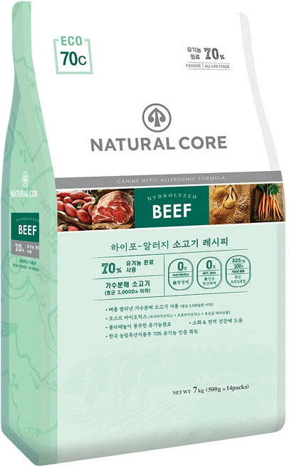 네츄럴코어 강아지 에코70 유기농 70% 사료, 1개, 7kg, 소 - 쿠팡