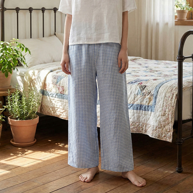 뷰티인뷰티 여성용 체리 체크 잠옷 긴바지