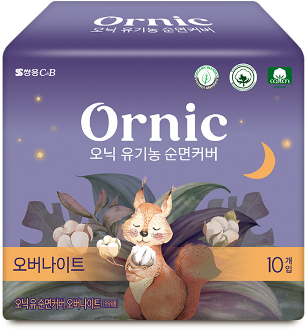 오닉 유기농 순면커버 생리대 날개형, 오버나이트, 10개입, 1개