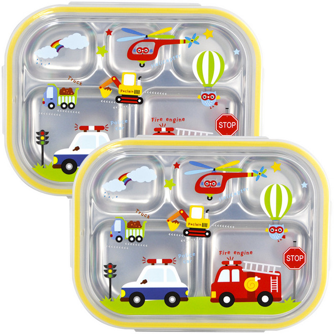 부릉부릉 국산 스텐 식판도시락, 혼합색상, 단품, 2개