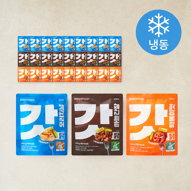 제로스푼 갓닭 오리지널 100g x 10개입 + 떡볶이맛 100g x 10개입 + 마늘간장 100g x 10개입 세트 (냉동), 1세트