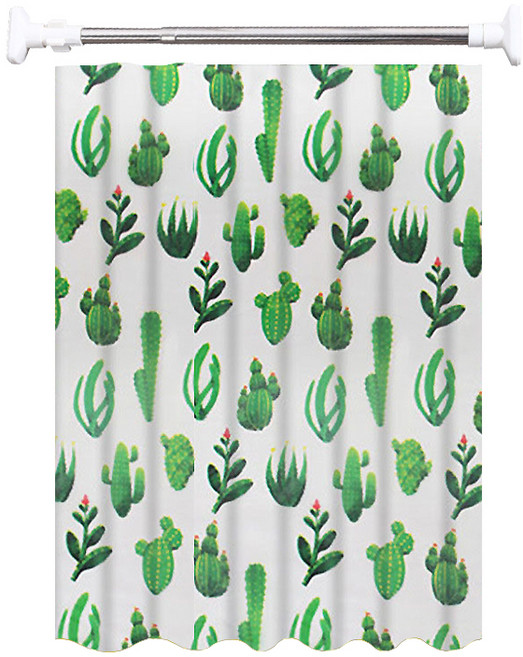 제이라이프 프레시스 샤워 가림막 커튼 + 봉 세트, 칵투스, 1세트