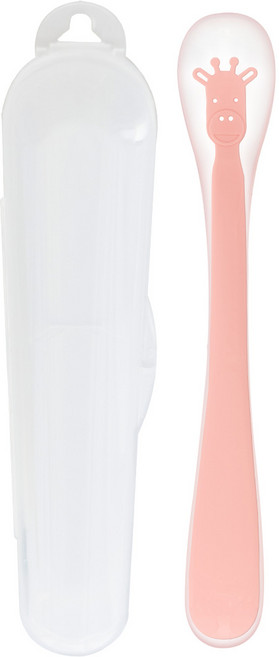 퍼기 동물 실리콘 이유식 스푼, 1개, 기린핑크