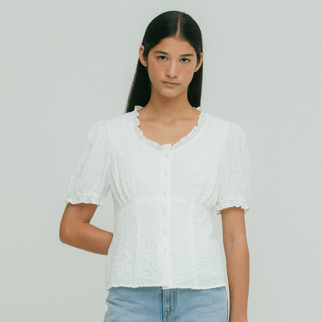 보카바카 여성용 U넥 프릴 블라우스 VC2333BL016M-WH