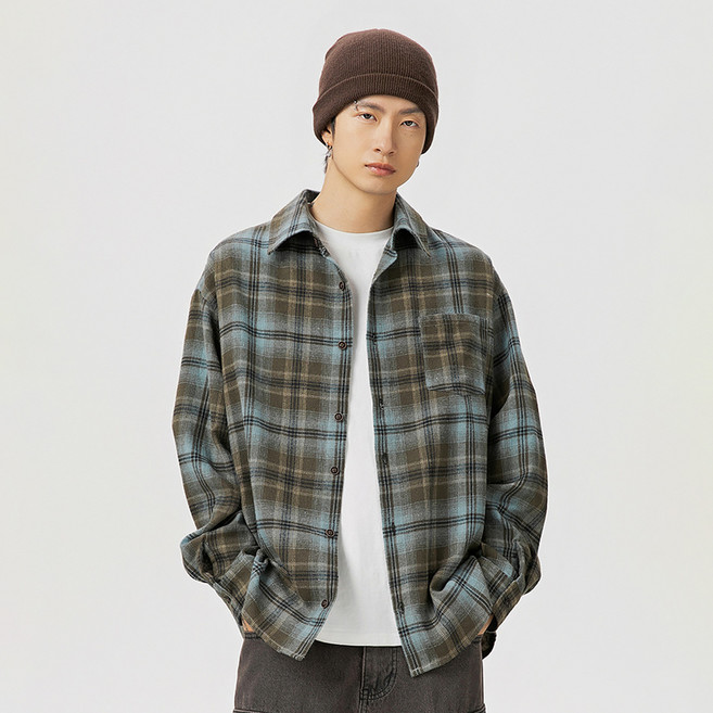 Starbean 男款彩色格紋休閒長袖襯衫