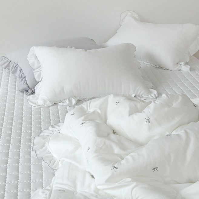 누블 리본 자수 먼지없는 워싱 마이크로 피치스킨 간절기 차렵이불 세트