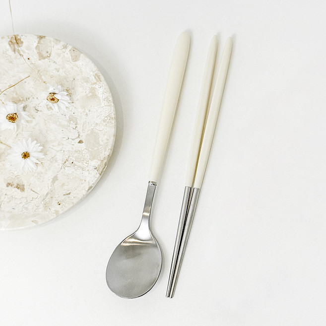 브링카멜 스텐 한식 파스텔 샤틴 수저 세트, 아이보리, 1개, 숟가락 + 젓가락