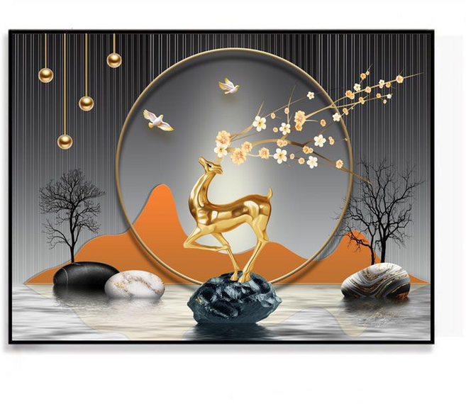 트레오바 거실 고급 스위치 박스형 장식 그림 꽃이 피고 달이 뜬다, 블랙