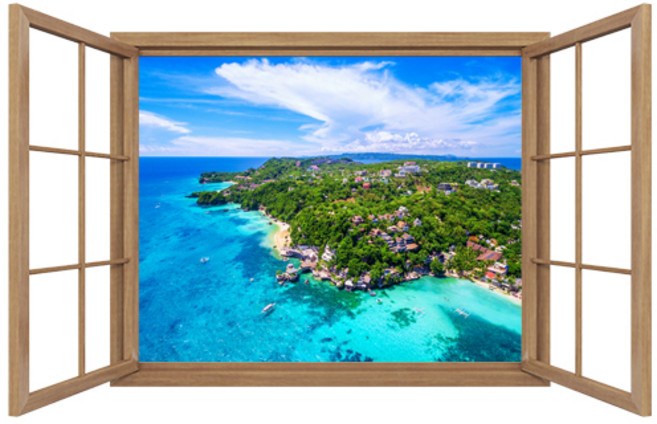 스위트 스페이스 3D입체 풍경 액자형 창문스티커, 8 브라운