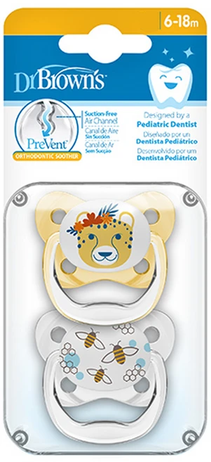 닥터브라운 유아용 쪽쪽이 프리밴트 버터플라이 노리개젖꼭지 2종 세트, 2단계(6~18개월), 치타, 꿀벌, 1세트 - 쿠팡