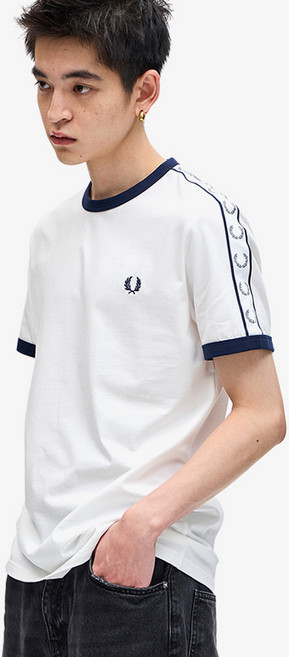 FRED PERRY 男女通用 Taped Ringer 短袖T恤 M4620, SnowWhite