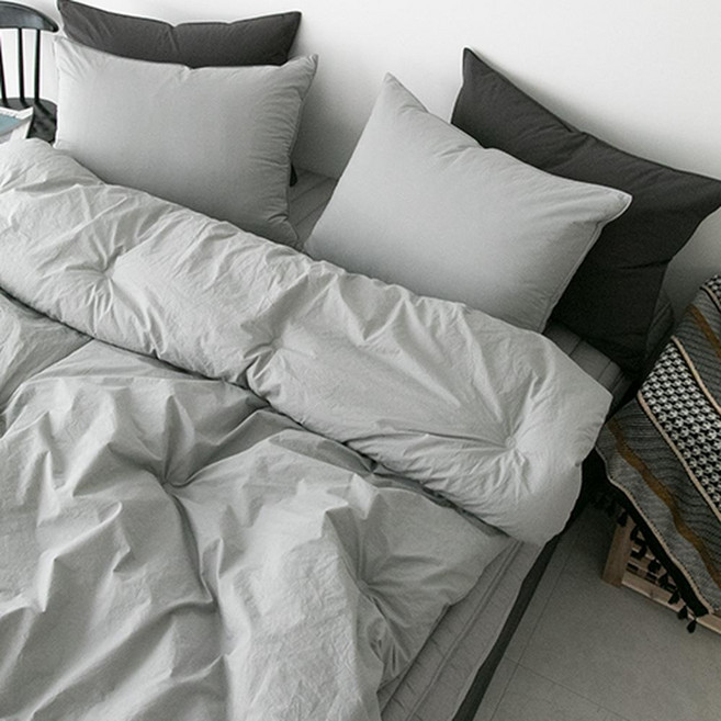 basictone 手工絎縫寬幅高密度純棉飯店式薄被, 淺灰色