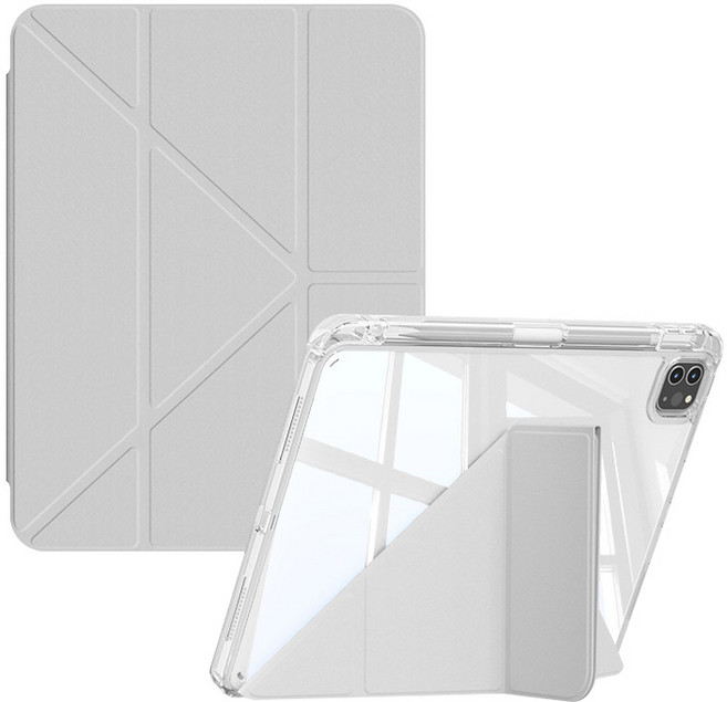 태블리스 세로거치 투명 젤하드 하이브리드 트라이 커버 태블릿PC 케이스 IF-87, 그레이, 1개